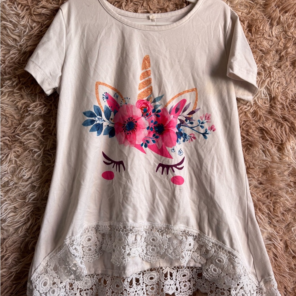Unicorn Floral Kids Top - Cream